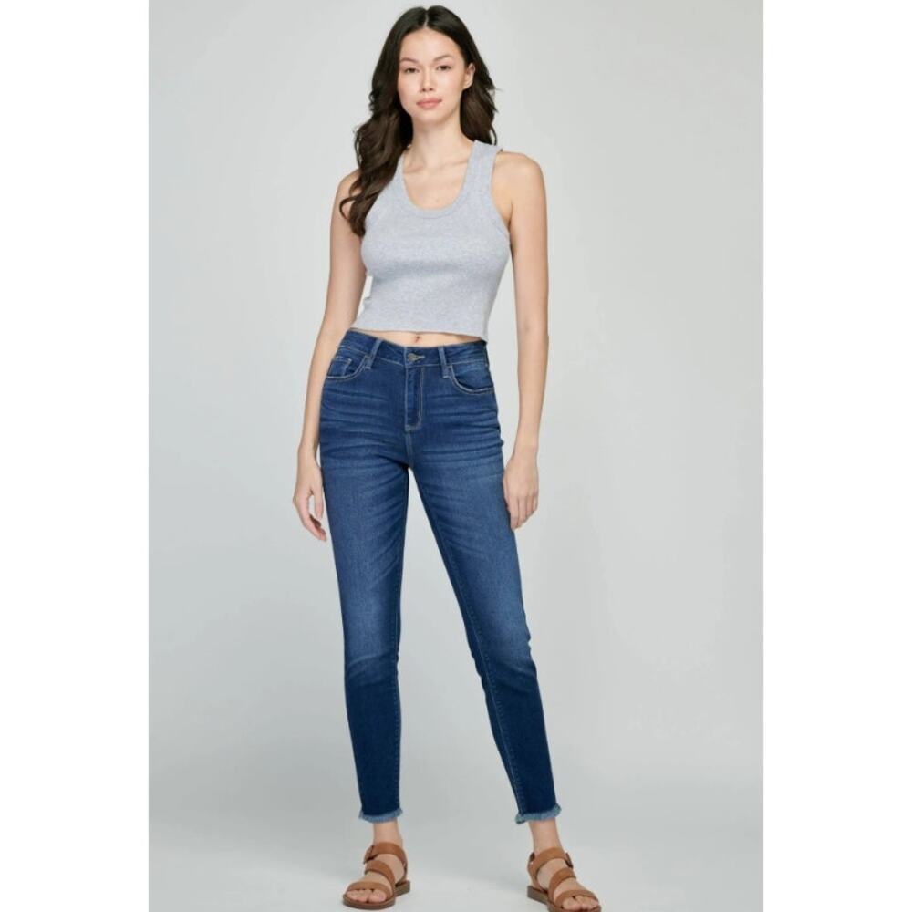 Cello Jeans Women’s 11 Mid Rise Skinny Ankle Jeans Raw Hem Stretch EUC